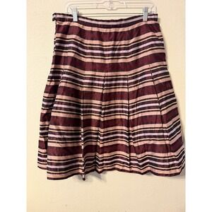 Dana Buchman Pleated Midi Skirt Burgundy Pink Stripe Silk Cotton Blend Size 8